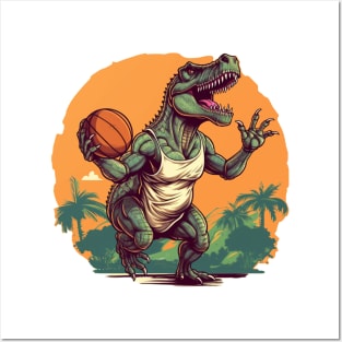 Basketball Dino T-Rex Humor Graphic Posters and Art